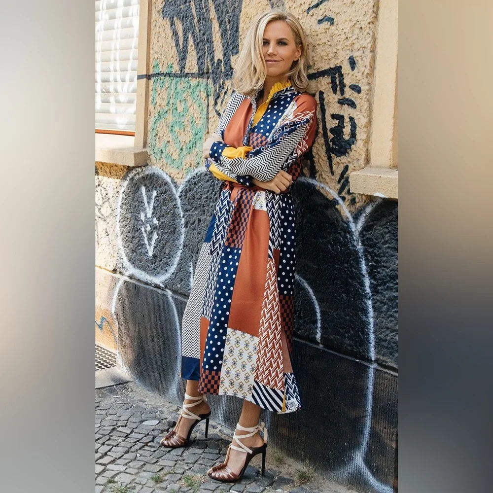 NWT $598 Tory Burch Bianca Silk Patchwork Waist Tie Dress